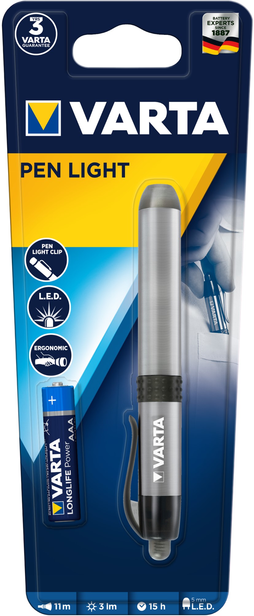 VARTA LAMPE STYLO AAA x1 inclue LED 25lm portée 11m VARTA