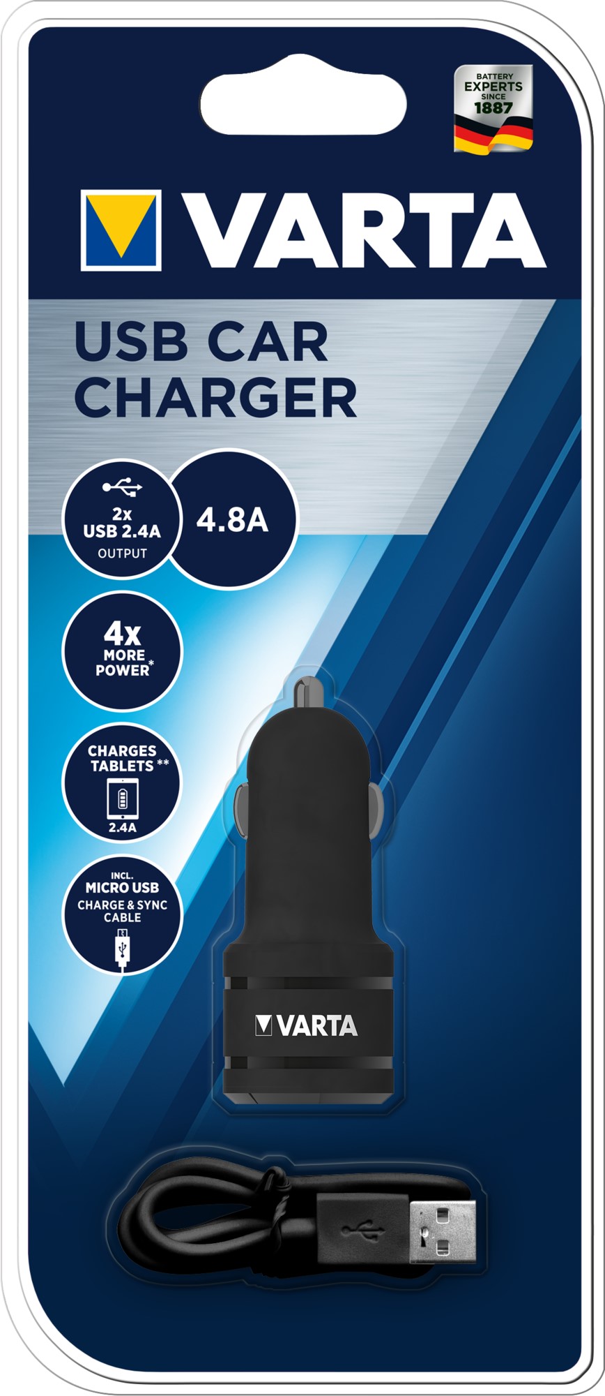 VARTA ADAPTATEUR allume-cigare 12V 2 ports USB 2,4Ah VARTA