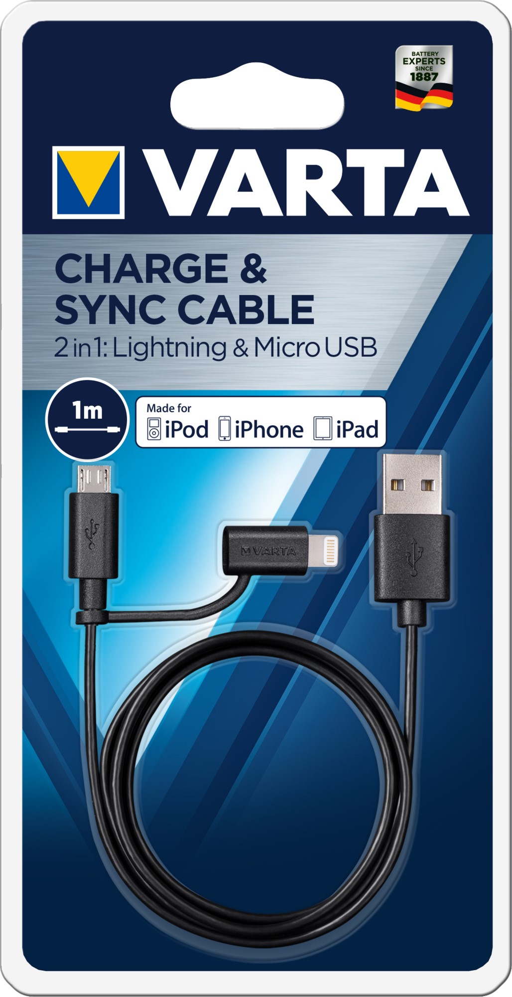 VARTA CABLE USB in / lightning + micro USB out VARTA